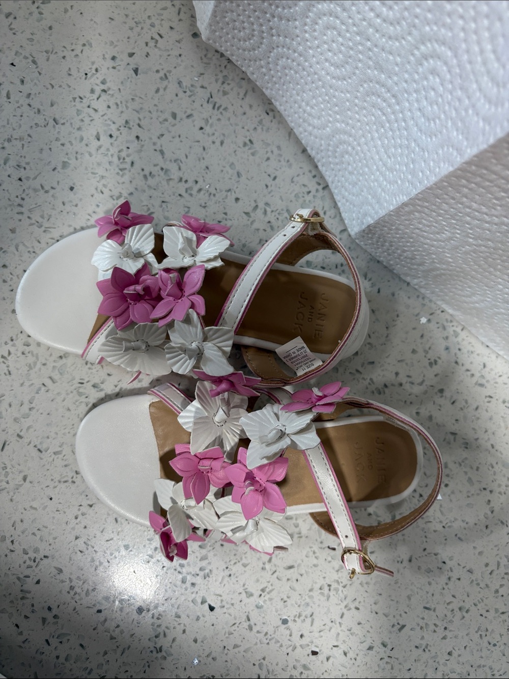 Janie and Jack Pink and White Floral Strap Sandals